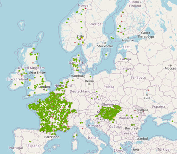 Európa térkép - Centipede bázisállomások